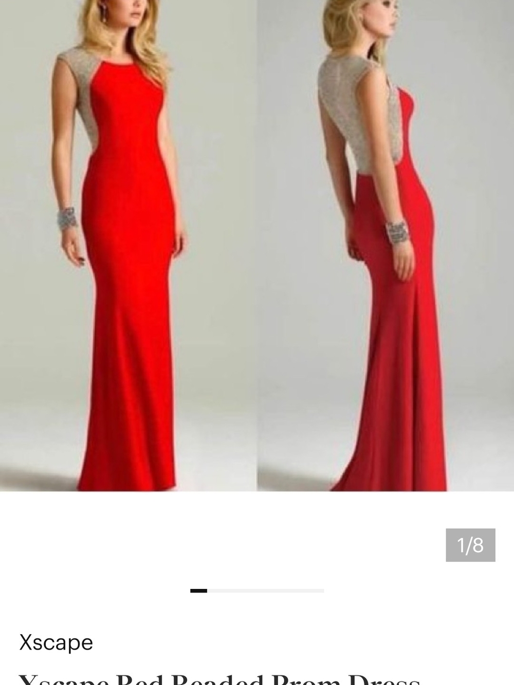 XSCAPE Red Beaded Mesh Yoke Evening Gown Size 10